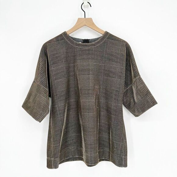 Akris Punto Metallic Lurex Glen Check Top 3/4 Sleeve Plaid Silver Women's 12 - Picture 4 of 9